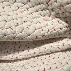 John Robshaw Hand Stitched king quilt Coverlet White -Red Stitches Cotton